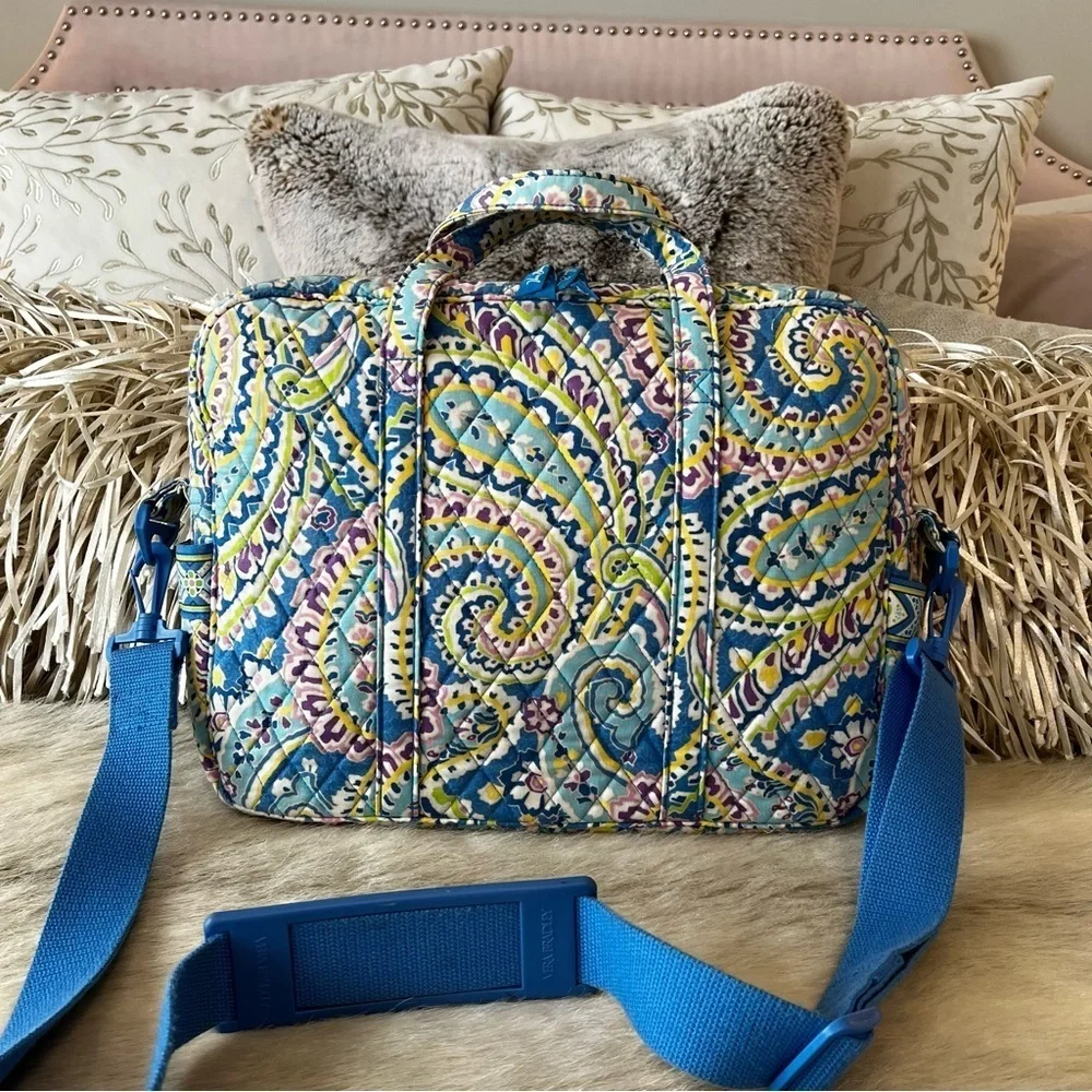 Vintage VERA BRADLEY Capri Blue 2007 Business Bag Tech Laptop Tote Shoulder Y2K